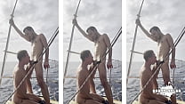 twink gives jock a blowjob on a gay boat party