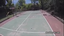 Busty teen pays for tennis lessons
