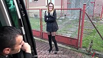 Super sexy glassed teacher got loads of cum on pussy in driving van