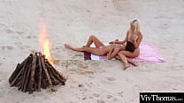 Beach babes get horny and enjoy lesbian sex