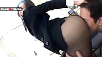 Japanese office worker with amazing booty sits on boss
