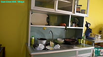 Asian Mistress makes her submissive do the dishes