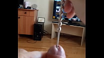 Three 2 inches long tiny plugs are pushed inside my cock