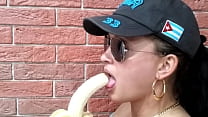 Girl shows her skills on banana