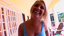 Sensational blonde reveals her tits and pussy before she is fucked