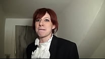 A real redhead slut student hard banged between two delevries