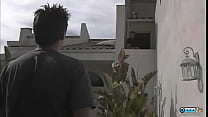 This naughty couple enjoys hidden sex on the balcony satisfying their exhibitionism kink