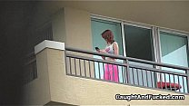 Busty teen fucked on balcony