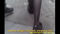 black nylon pantyhoses walking in Spain