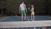 Petite redhead teen slut needed a good Tennis lesson but she was better with cocks