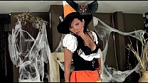 Brunette in a costume and lingerie for Halloween