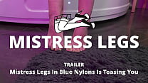 Mistress legs in blue pantyhose