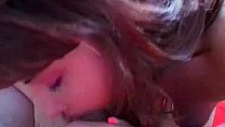 Amateur girlfriend threesome with cum eating