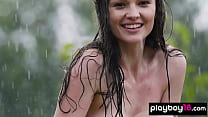 Busty brunette european slut stripping to show her perfect boobs