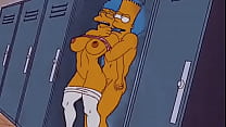 Marge and Bart fuck in the locker room