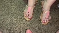 Cum on girlfriend sexy feet in sandals
