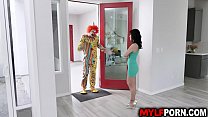 Horny clown surprises a hot MILF with a birthday sex