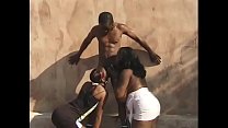 Happy black dude loves when two amazing babes suck his long dick