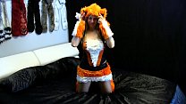 Fox Lady costume with beige pantyhose
