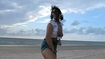 Exhibitionist beach babe flashing by the sea and public nudity of english
