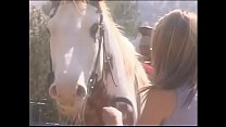 Charming blonde babe April Flowers goes  horse riding with rugged outdoorsman yardman