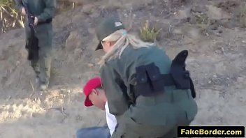 Border agent fucks two stunning babes outdoors