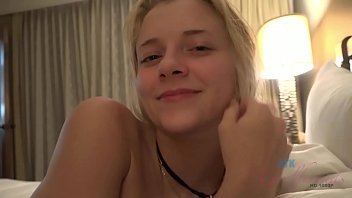 POV sex with super hot amateur blonde, fucking in hotel room and came on her pussy